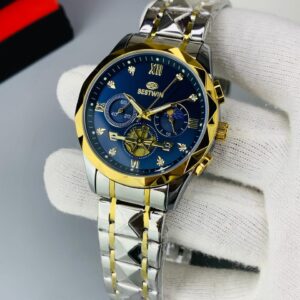 (BESTWIN CHRONOGRAPH TWO_TONE CHAIN WITH BLUE DIAL)