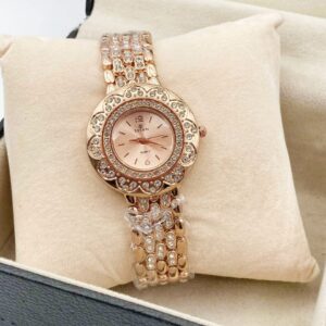 TITAN LADIES WATCH (GOLDEN CHAIN WITH ROSE GOLD DIAL)