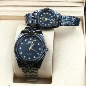 MK COUPLE WATCH (BLACK CHAIN WITH BLACK DIAL)