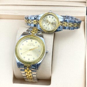 MK COUPLE WATCH (TWO TONE CHAIN WITH YELLOW DIAL)