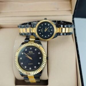 MK COUPLE WATCH (TWO TONE CHAIN WITH BLACK DIAL)