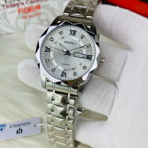 HOURSLY DAY AND DATE WORKING ( SILVER CHAIN WITH WHITE DIAL)