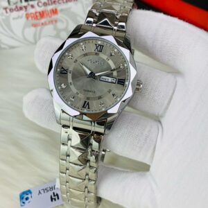 HOURSLY DAY AND DATE WORKING ( SILVER CHAIN WITH GREY DIAL)