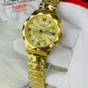 HOURSLY DAY AND DATE WORKING ( GOLDEN CHAIN WITH GOLDEN DIAL)