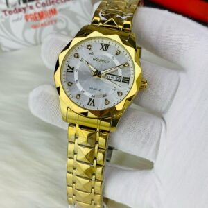 HOURSLY DAY AND DATE WORKING ( GOLDEN CHAIN WITH WHITE DIAL)