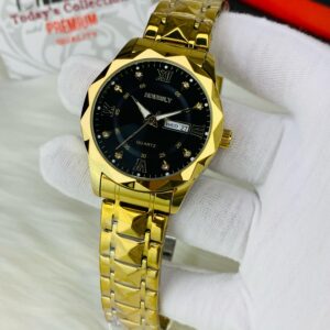 HOURSLY DAY AND DATE WORKING ( GOLDEN CHAIN WITH BLACK DIAL)