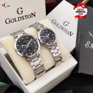 Gold stone couple ( Silve chain with black dial)