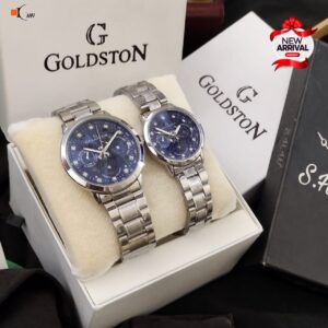 Gold stone couple (Silver chain with blue dial)