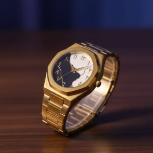 AURA ( GOLDEN CHAIN WITH BLACK WHITE DIAL)