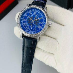 BOPHIER (BLACK STRAP WITH SILVER BLUE DIAL)