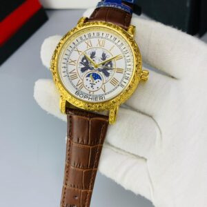 BOPHIER (BROWN STRAP WITH GOLDEN WHITE DIAL)