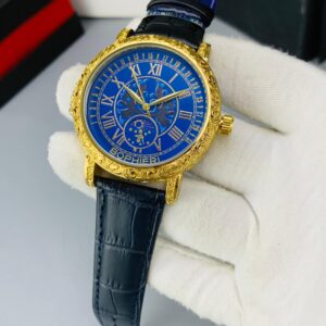 BOPHIER (BLACK STRAP WITH  GOLDEN BLUE DIAL)